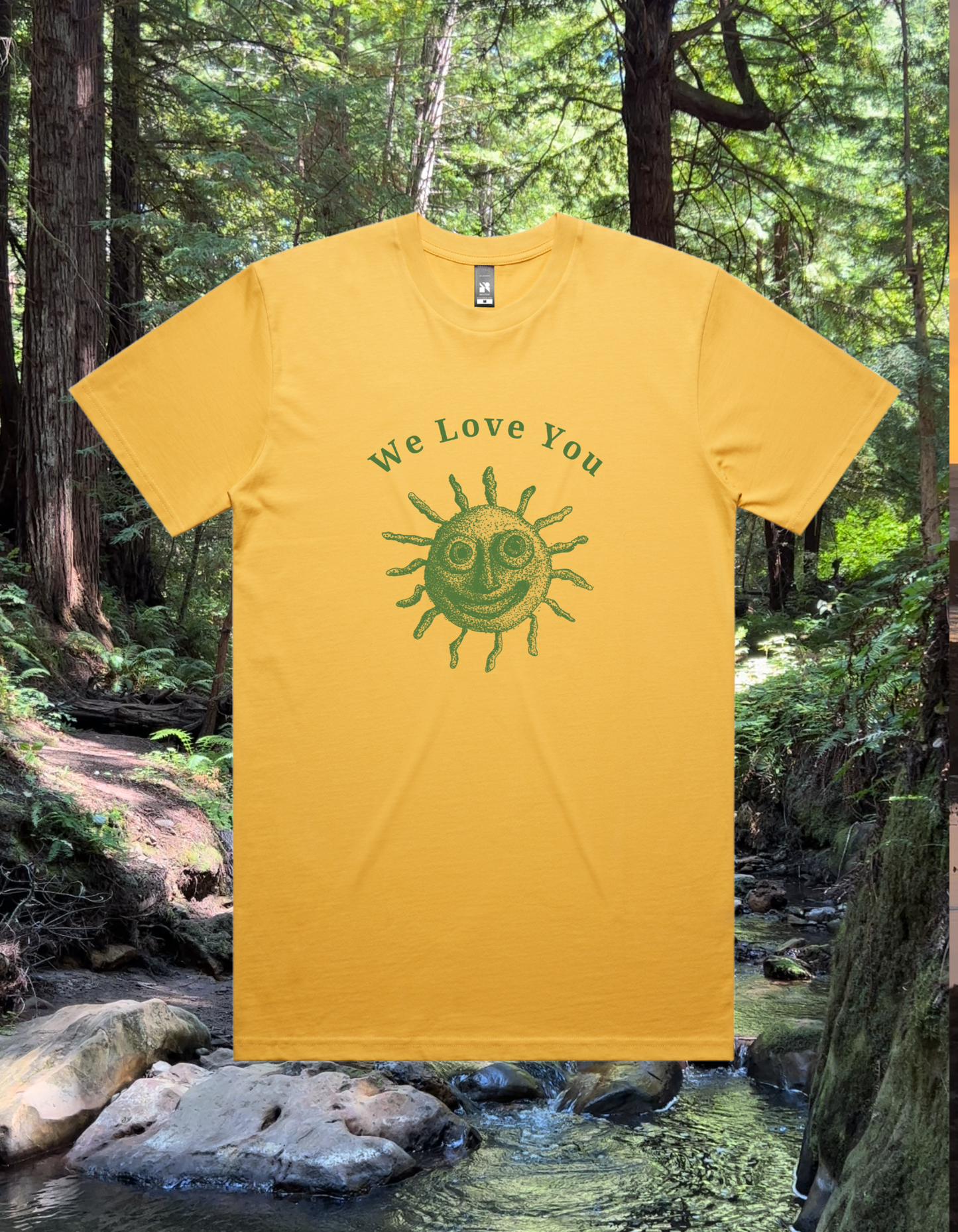 We Love You Tee in Mustard/Green